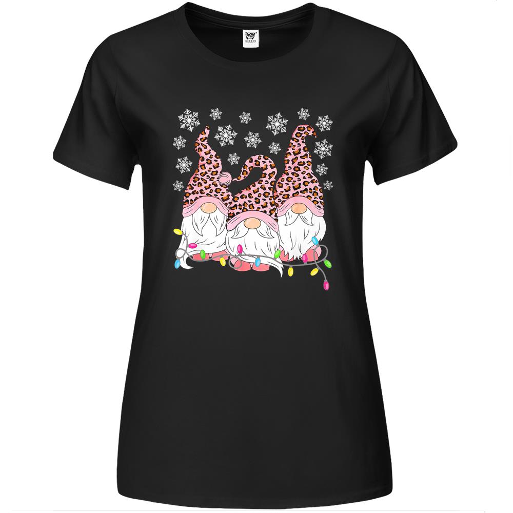 Pink Leopard Print Gnomes Xmas Funny Christmas Gnome Women Premium Womens T Shirts