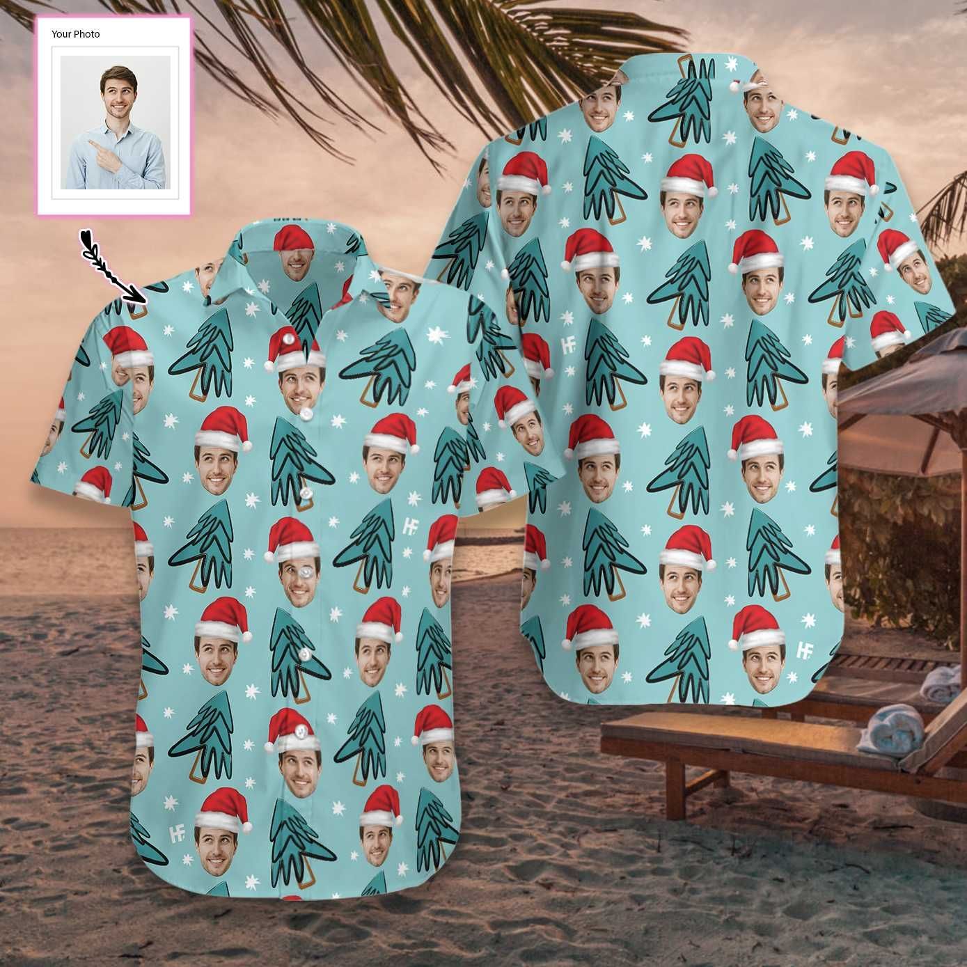 Beach Shirt Felacia [Hawaii Shirt] Funny Custom Face Christmas Tree -Zx14465