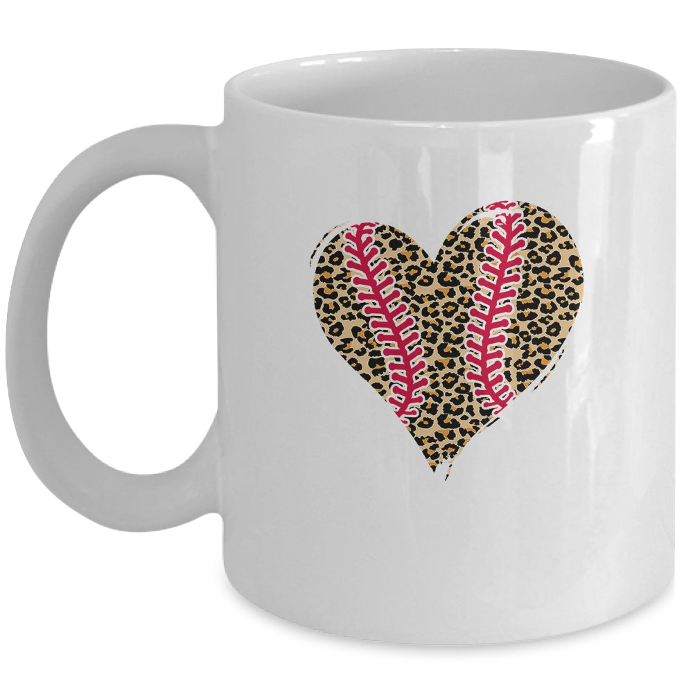 Baseball Mom Leopard Heart Funny Softball Mom Mother’s Day Mug