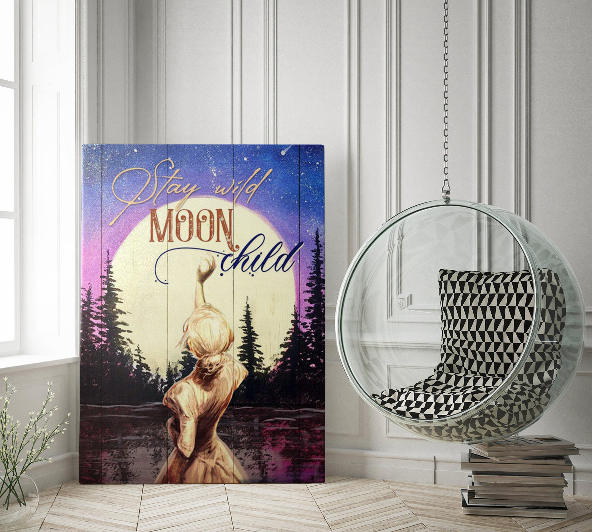 Stay Wild Moon Child Canvas Farmhouse Sign Home Room Decor Birthday Wedding Housewarming Christmas Gift Wall Hanging