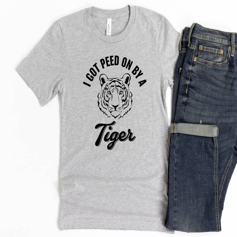 Crushtee Funny Tiger Show Shirt, I got peed on by a Tiger, Joe Exotic Parody Short Sleeve Unisex T Shirt Long Sleeve Hoodie