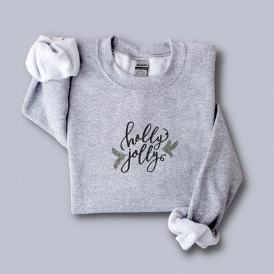 Holly Jolly Christmas Embroidered Sweatshirt 2D Crewneck Sweatshirt All Over Print Sweatshirt For Women Sweatshirt For Men Sws3920