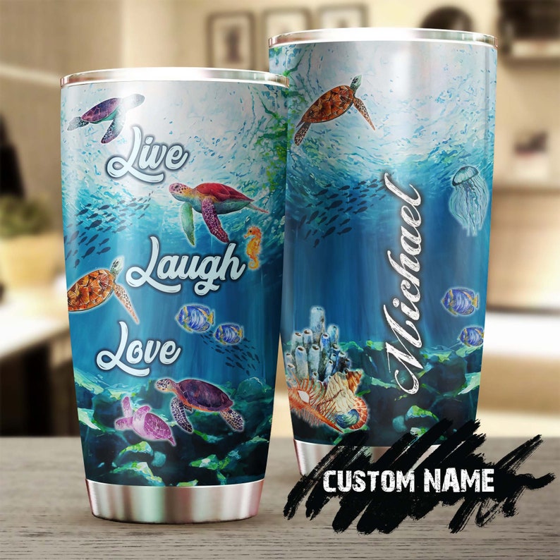 Live Laugh Love Personalized Tumbler-Turtle Present-Unique Tumbler-Birthday Christmas Gift For Turtle Lover