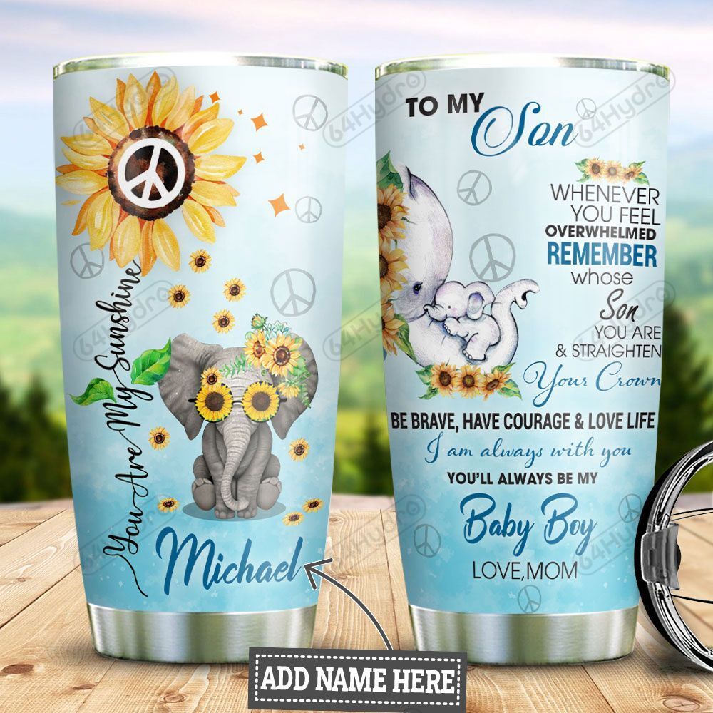 Hippie Elephant To My Son Stainless Steel Personalized Stainless Steel Tumbler Customize Name, Text, Number Dmcvq