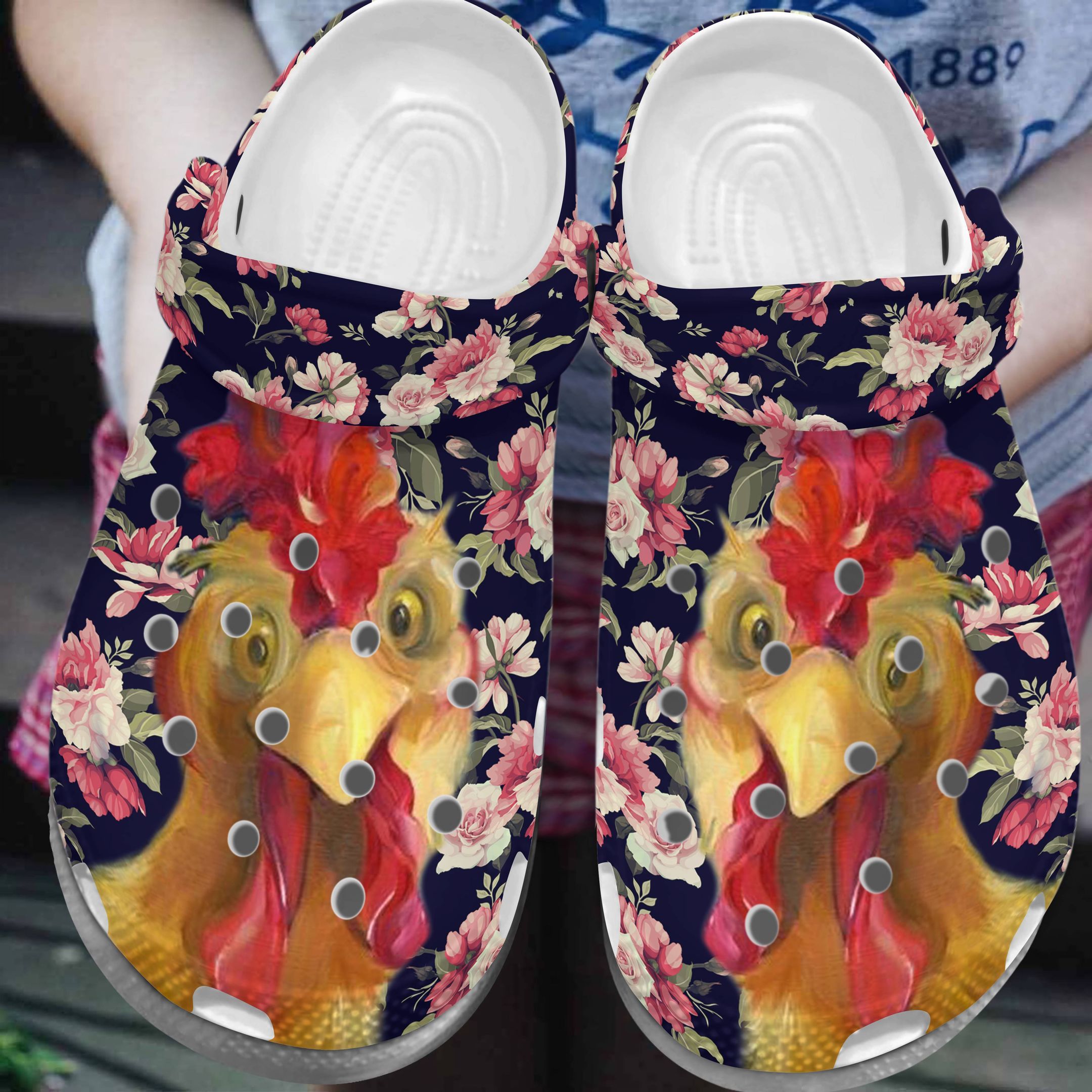 Chicken Clog Funny Chicken And Floral Background Clogs Clogband Clog