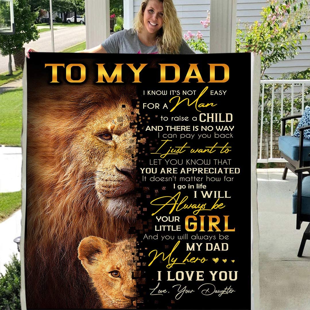 to My DAD Love Your Daughter Lion 3D Fleece Photo Blanket Father’s Day Birthday Gift