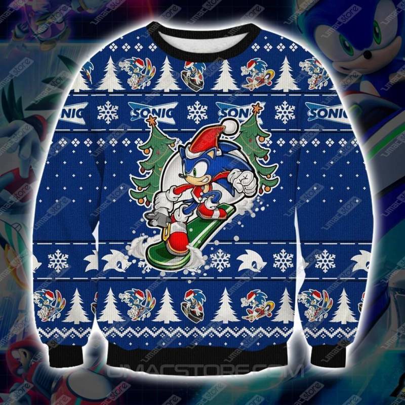 Sonic The Hedgehog Knitting Pattern 3D Print Ugly Christmas Sweatshirt