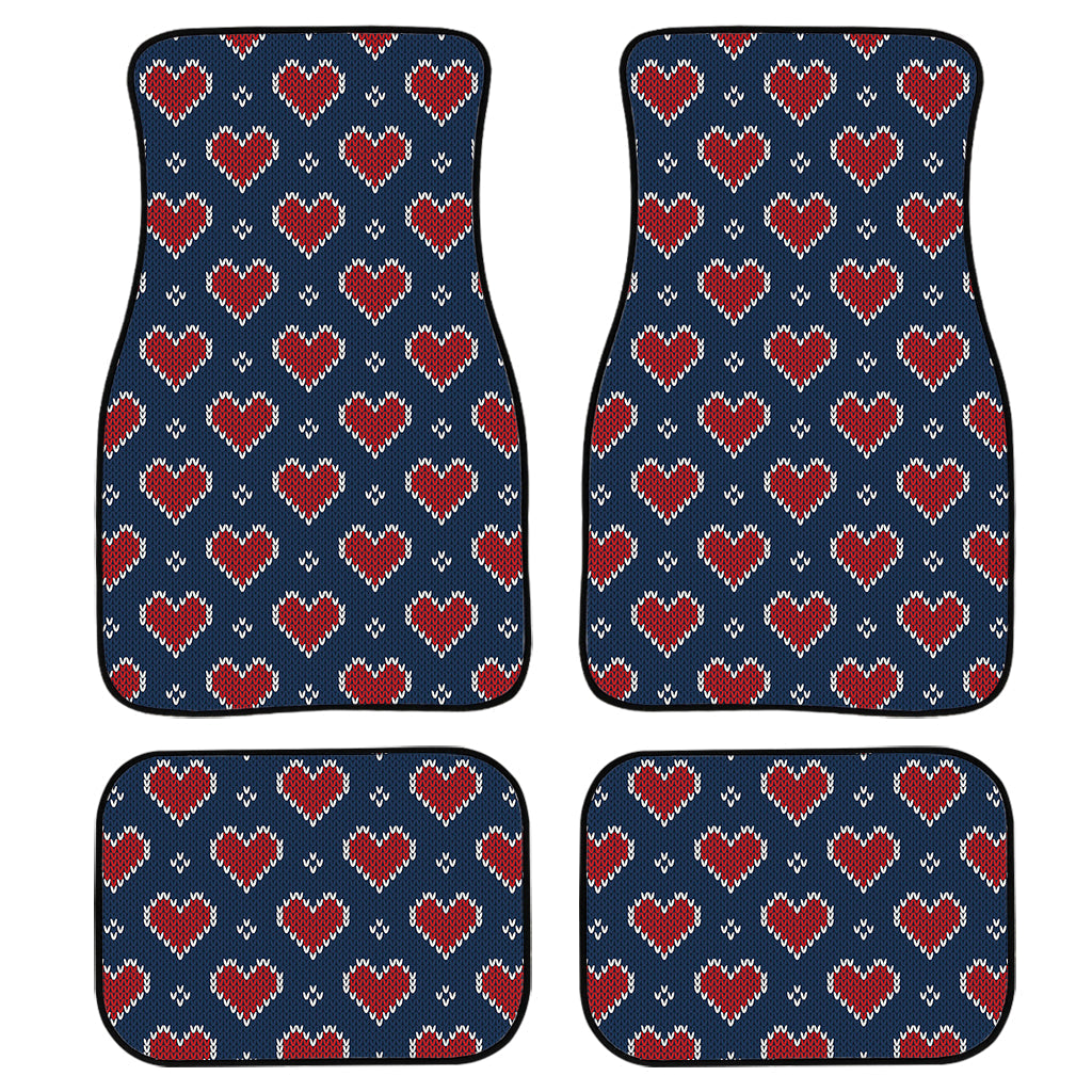 Heart Knitted Pattern Print Front And Back Car Floor Mats, Front Car Mat