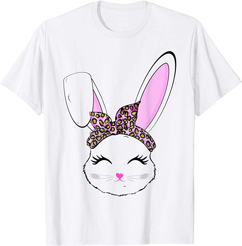 Cute Bunny Face Leopard Print Easter Women Girls Kids T-Shirt