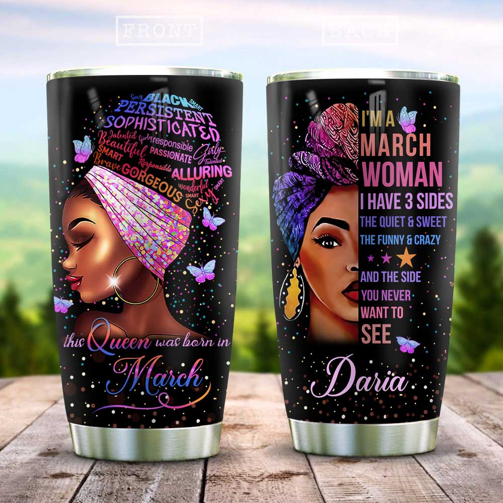 Personalized Melanin Women Stainless Steel Tumbler Black March Woman Custom Iced Coffee Cups Melanin Girl Gift Ideas