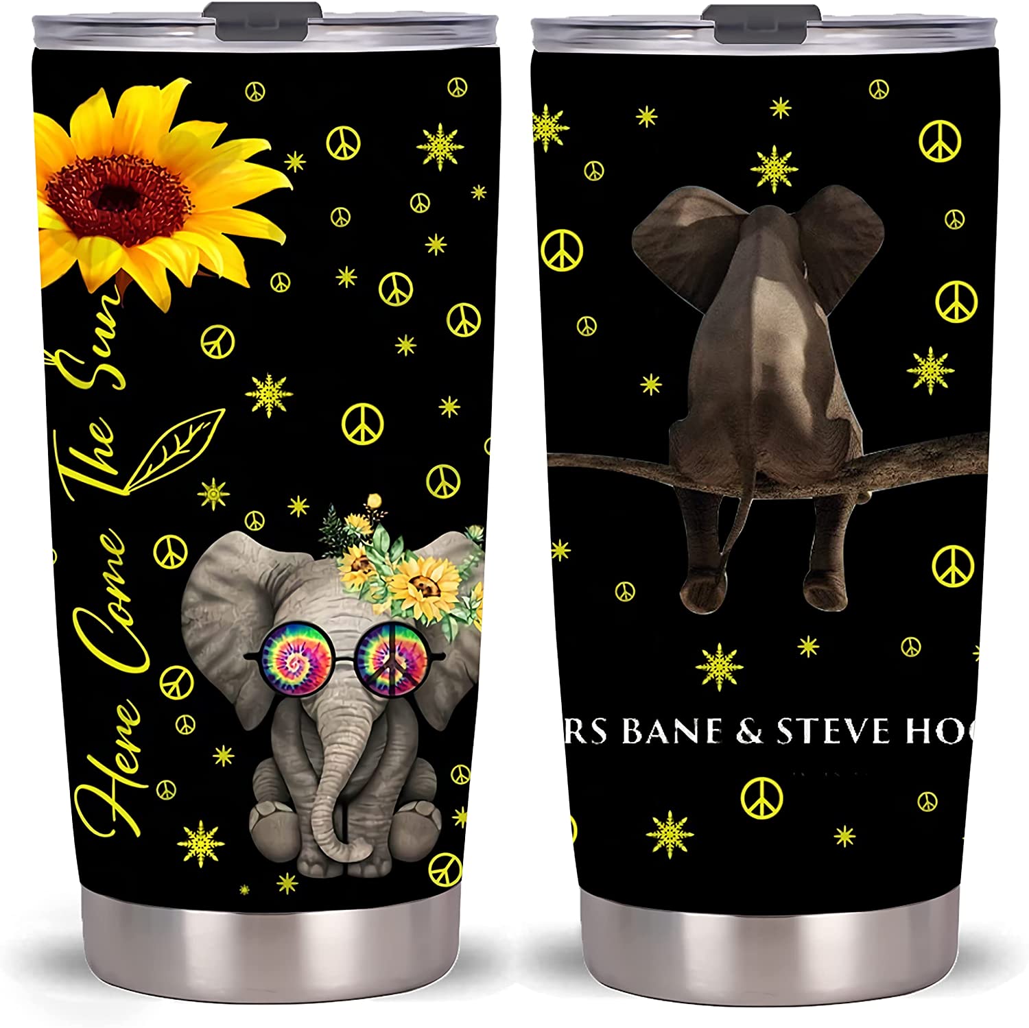 Qdkva 20Oz Elephant Tumbler-Stainless Steel Travel Mug Elephant With Lid And Straw (Elephant)