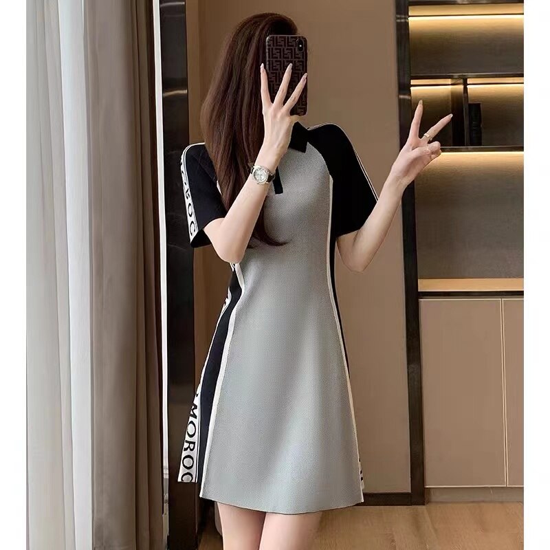 Summer 2022 New Women’s Dress Small Fragrance Small Polo Collar Dress Women’s Summer A-line Knitted Skirt Short Skirt alx