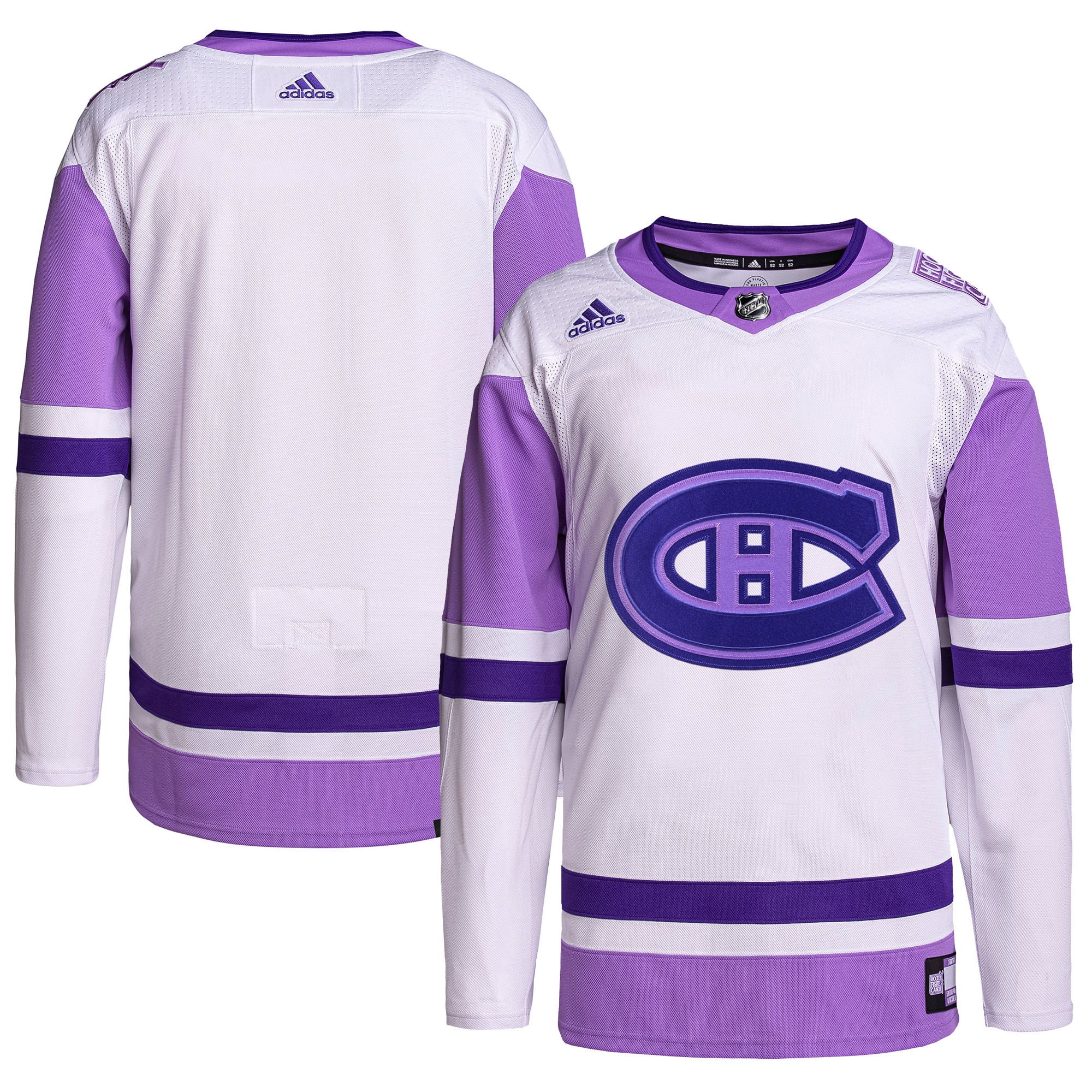 Montreal Canadiens Hockey Fights Cancer Primegreen Authentic Blank Practice Jersey – White/Purple