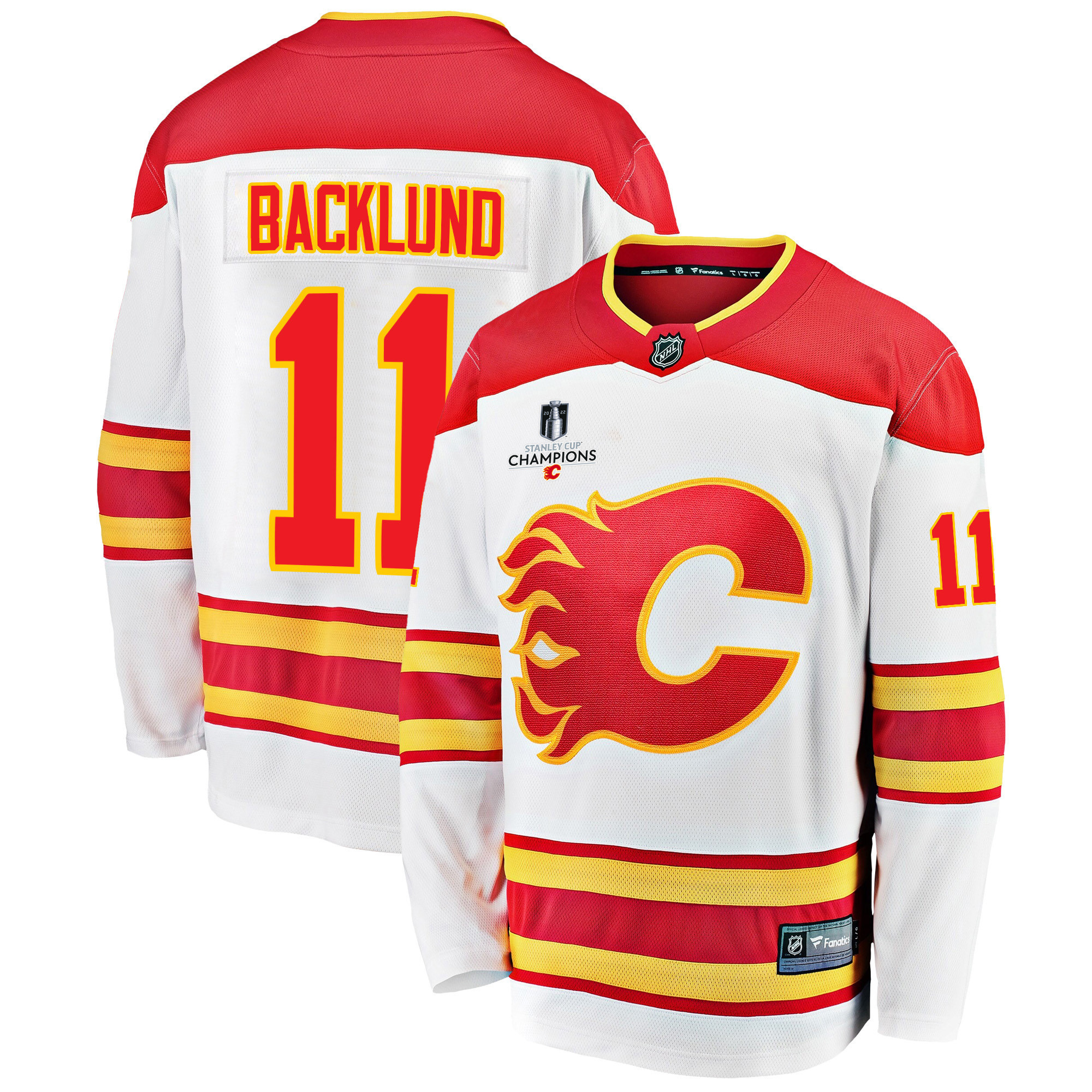 Calgary Flames Mikael Backlund 11 Away 2022 Stanley Cup Champions Breakaway Men Jersey – White