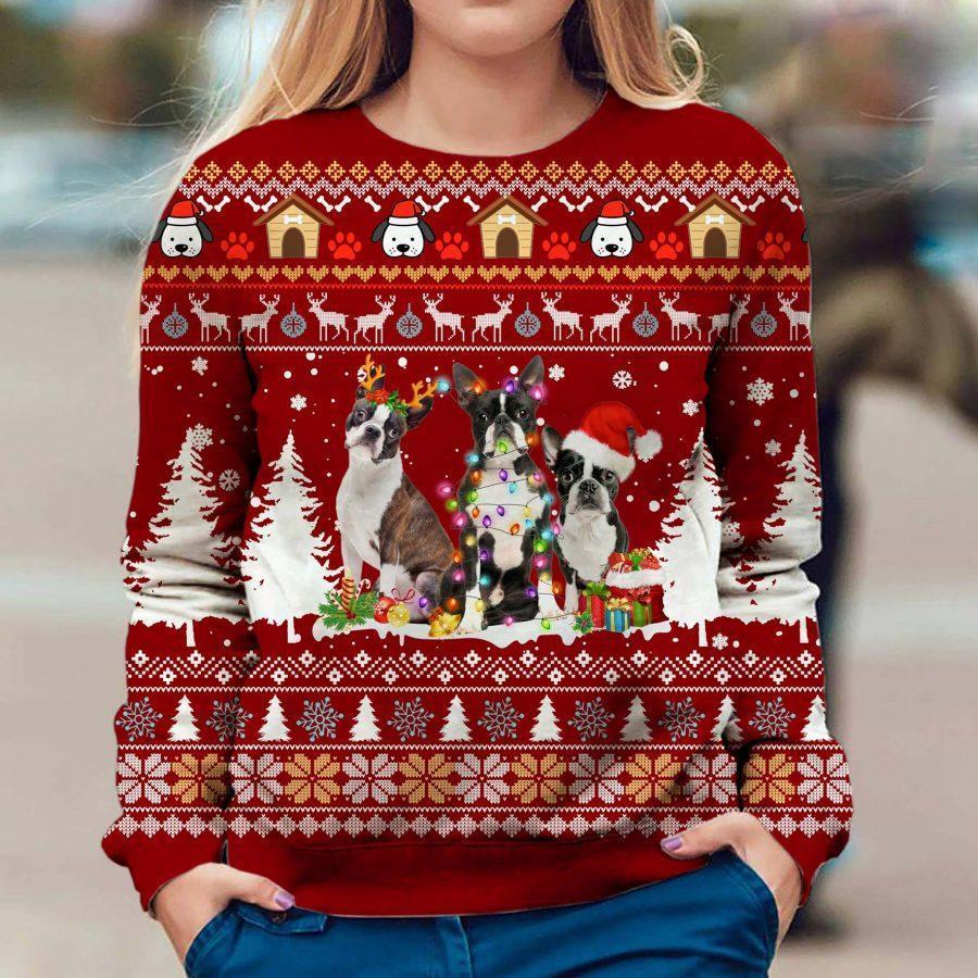 Boston Terrier Christmas – Ugly Christmas Sweater – 3D Sweater