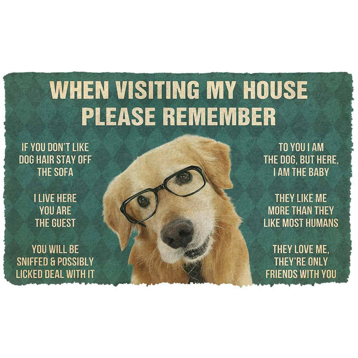 Waybackapparel Please Remember Golden Retriever With Glasses Dogs House Rules Custom 3D Doormat