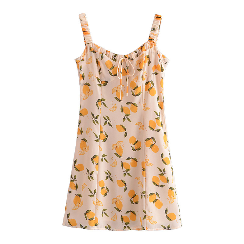 Bazaleas Summer Cute Sleeveless Women Dress Vintage Cartoon Lemon Print Chiffon Vestidos Retro Tank Dresses alx