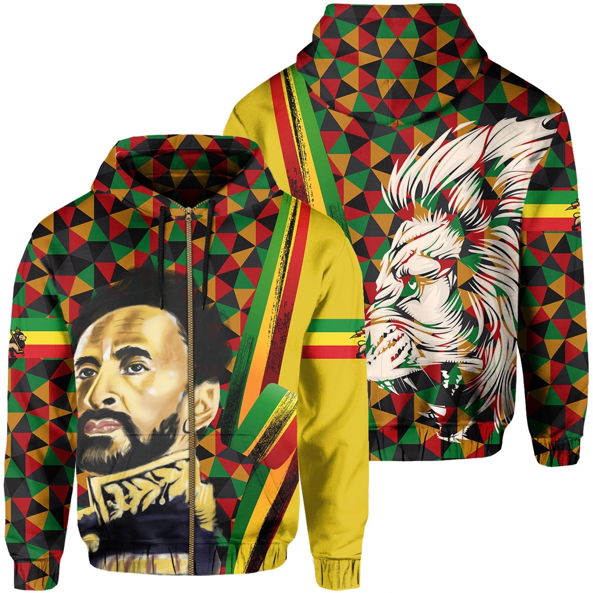 Wonderprint Hoodie Zip – Ethiopia Haile Selassie Hoodie Zip Lion Of Judah