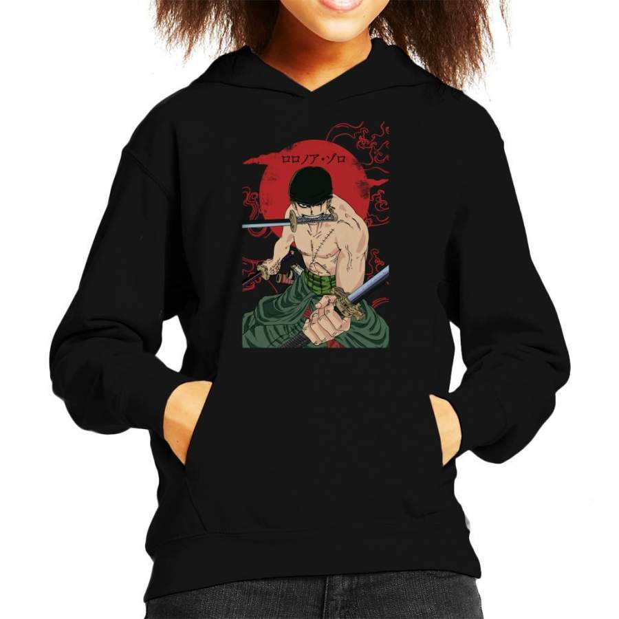 Roronoa Zoro Sun Rise Swords One Piece Kid’s Hooded Sweatshirt