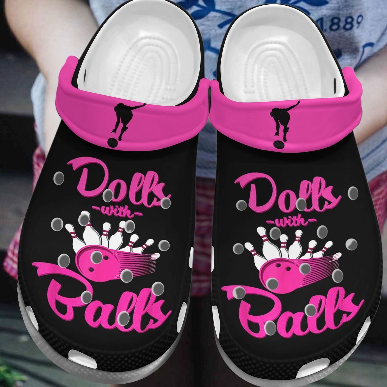 Bowling Personalized Clog, Custom Name, Text, Color, Number Fashion Style For Women, Men, Kid, Print 3D Dolls With Balls