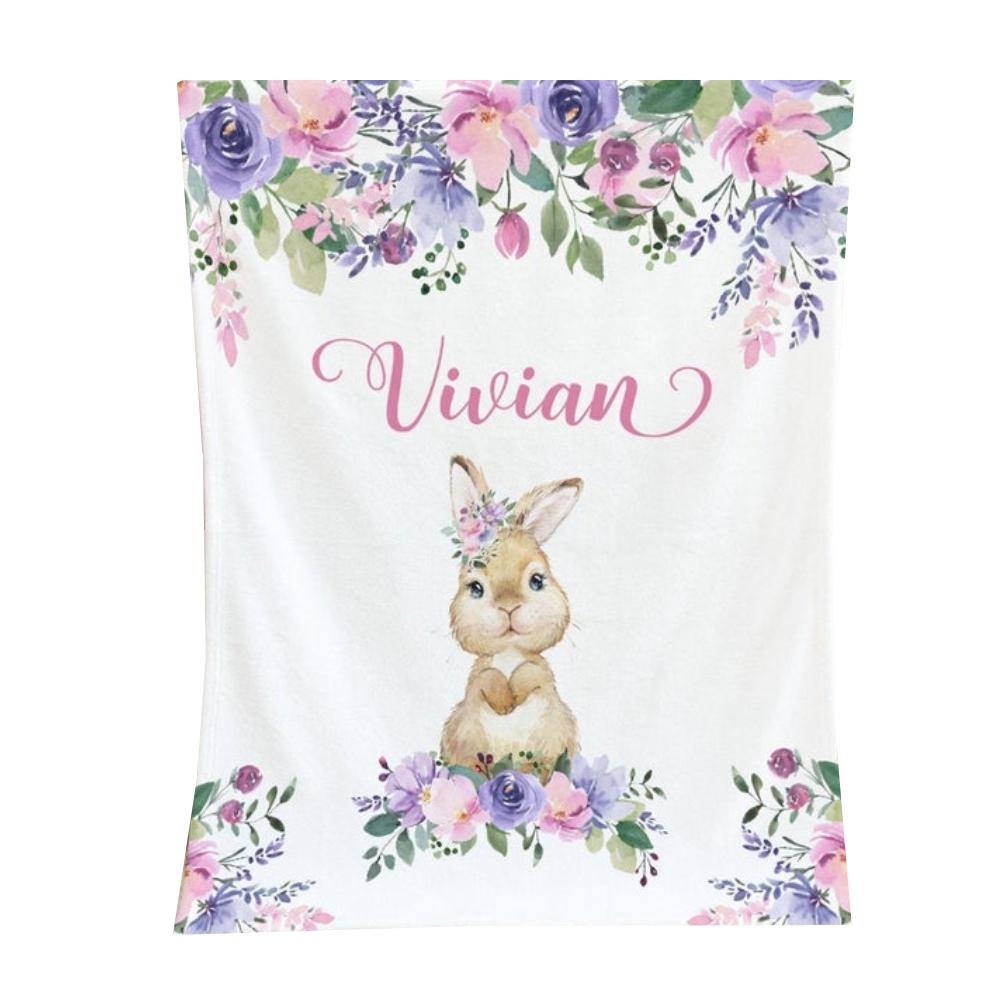 Personalized Baby Girl Blanket – Bunny Baby Blanket – Baby Name Blanke Fleece Blanket, Blanket Sofa Bed, 3D Blanket