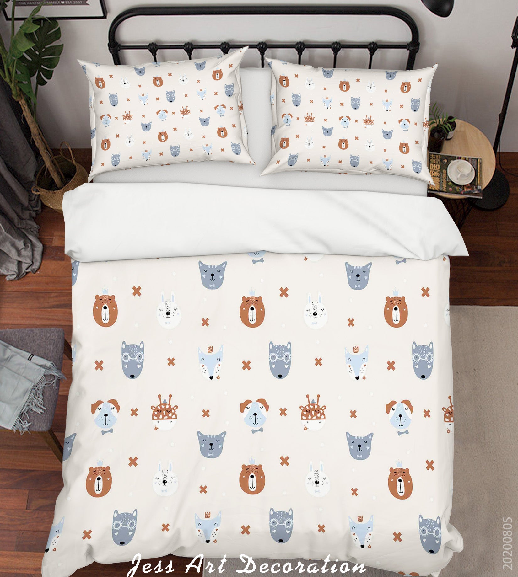 3D Cartoon Floral Bear Dog Animal Quilt Cover Set Bedding Set Duvet Cover Pillowcases Lxl 308