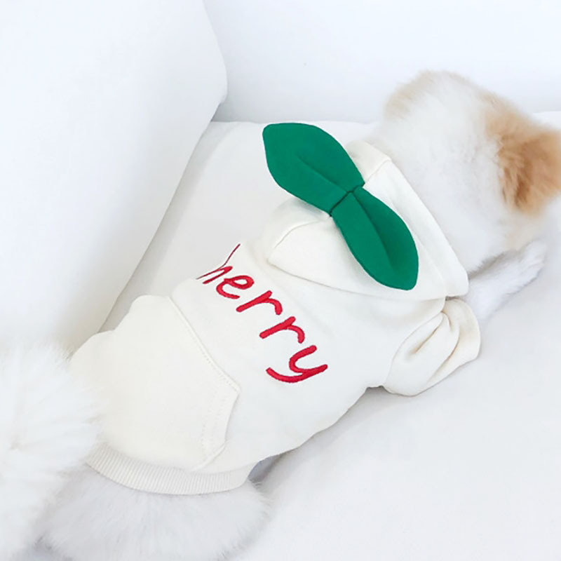 White Cherry Dog Sweater Cat Poodle Winter Two-legged Clothes Cute Puppy Warm Pullover Pet Sports Sweater alx