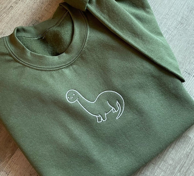 Cute Dinosaur Embroidered Sweatshirt 2D Crewneck Sweatshirt All Over Print Sweatshirt For Women Sweatshirt For Men Sws2887