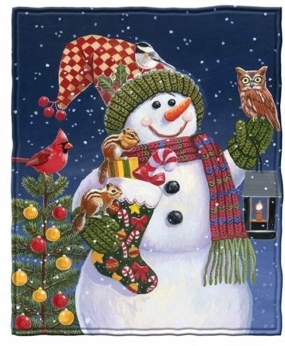 Snowman And Christmas Animals Sherpa  Fleece Blanket NOGRYVNOF