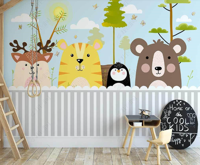 3D Northern Europe Hand-Painted Animal Party Wall Mural Wallpaper Sww2619