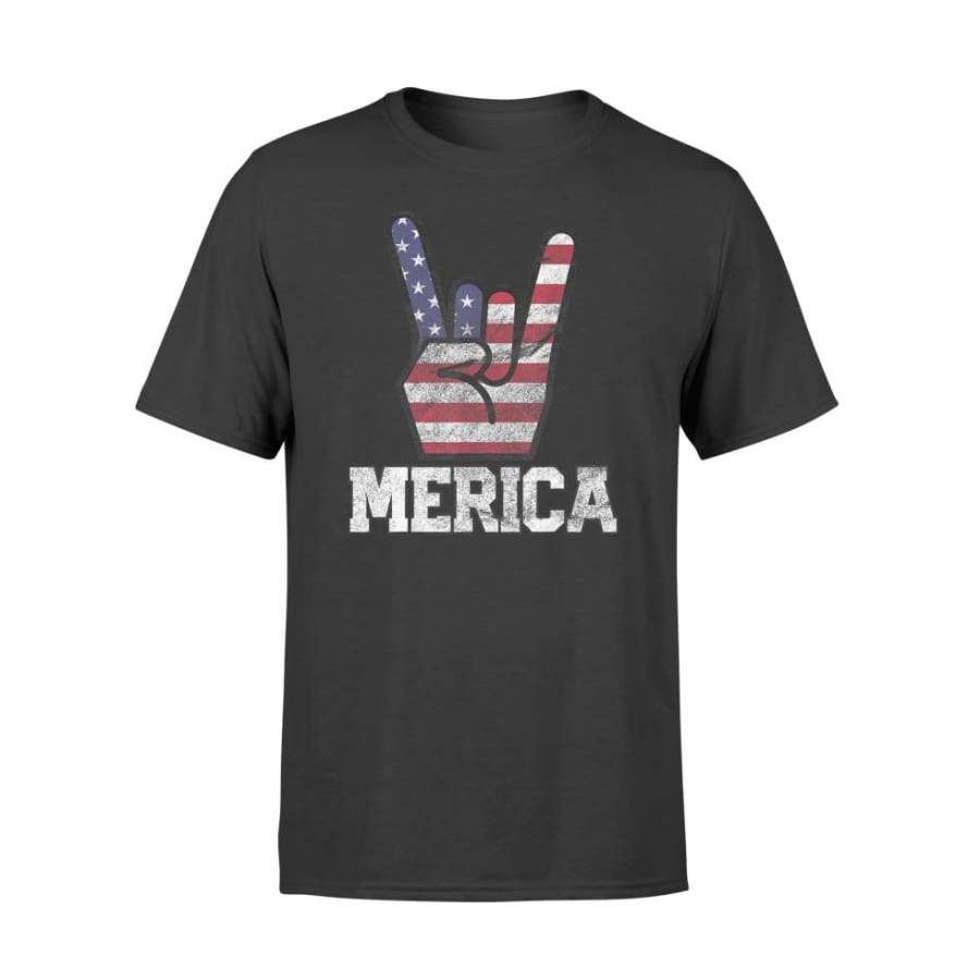 Merica Rock Sign 4th of July Vintage American Flag Retro USA – Standard T-shirt