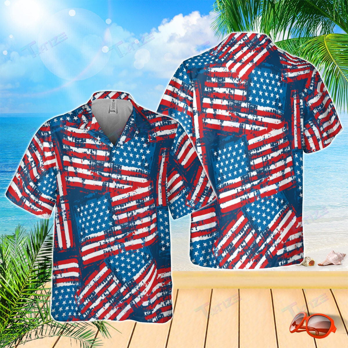 American Flag Summer Of July All Over Printed Hawaii Shirt Size S Ha75174