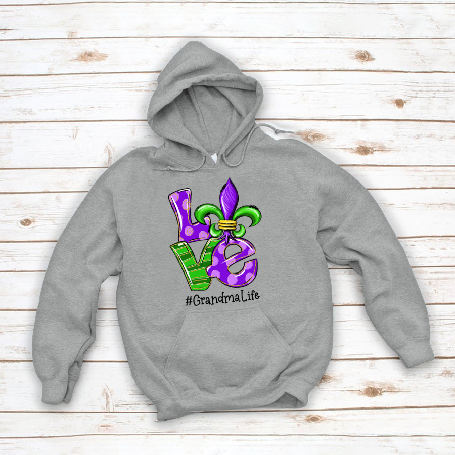 Love Grandma Life Gift Mardi Gras Hoodie