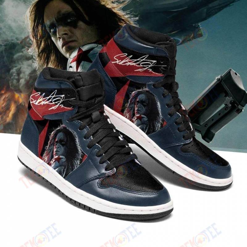 Mens Womens Bucky Barnes Winter Soldier Fashion Best JD Sneakers Sports Shoes Of All Time Custom Basketball Blue Leather Shoes TDT923