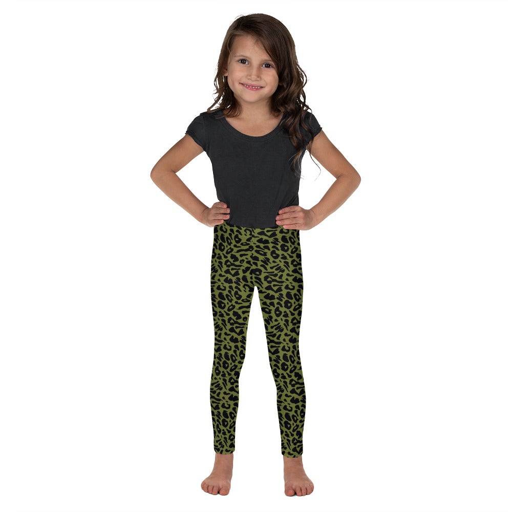 Olive Green Leopard Skin Kid’S Leggings