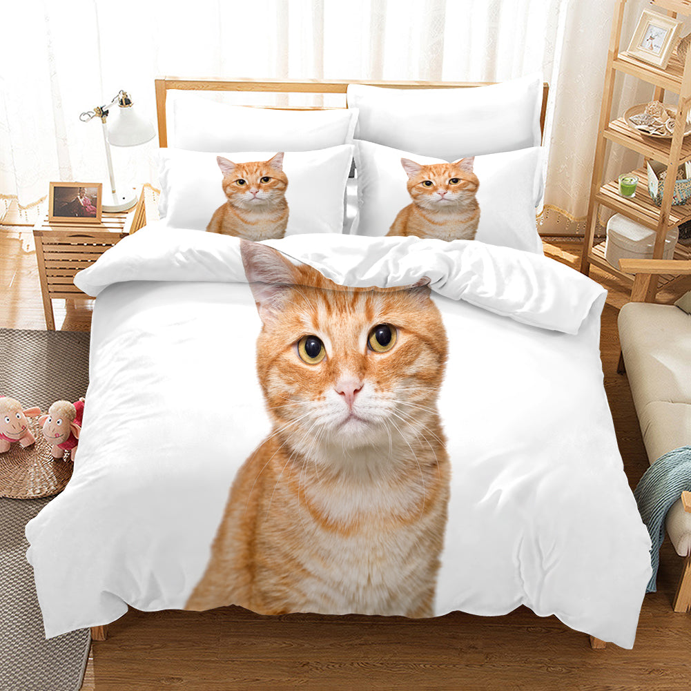 3D White Animal Cat Kitty Quilt Cover Set Bedding Set Duvet Cover Pillowcases Sf45