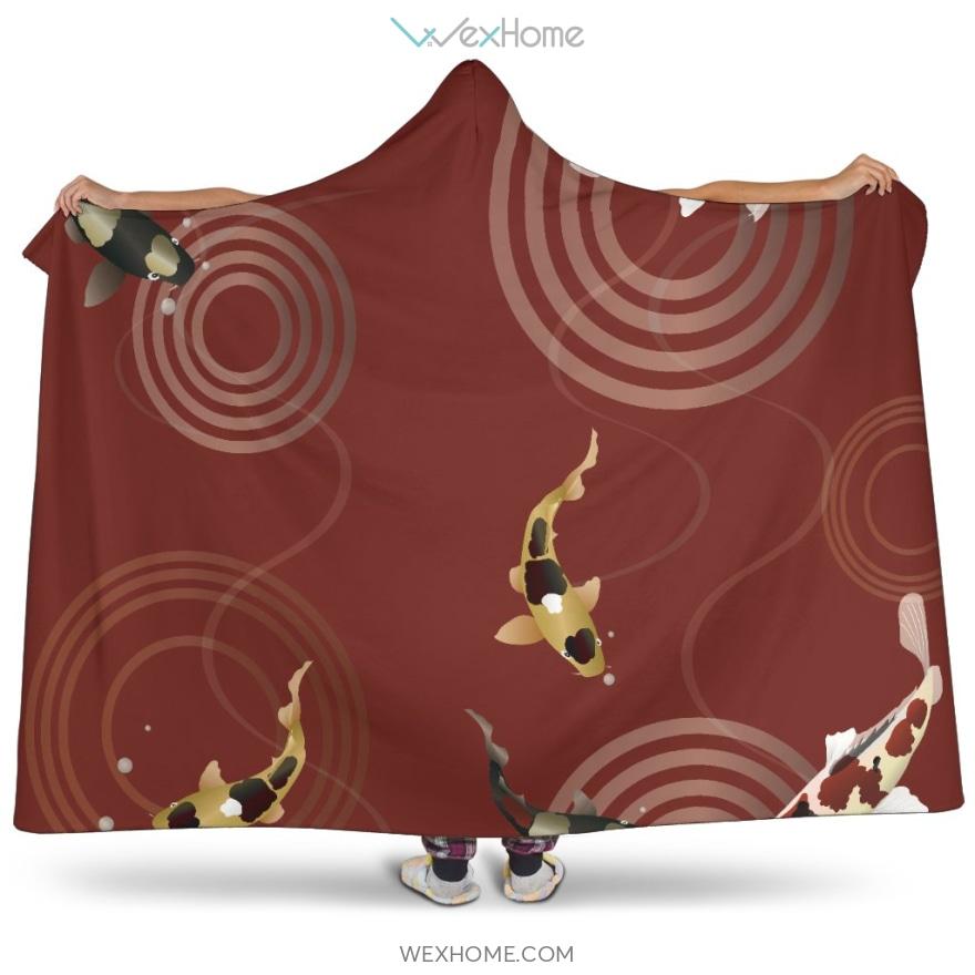 Koi Fish Carp Fish Red Background Hooded Blanket