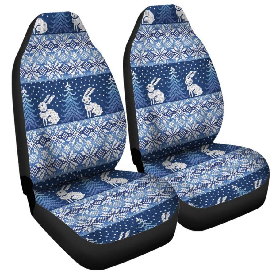 Snow Rabbit Knitted Pattern Print Universal Fit Car Seat Covers