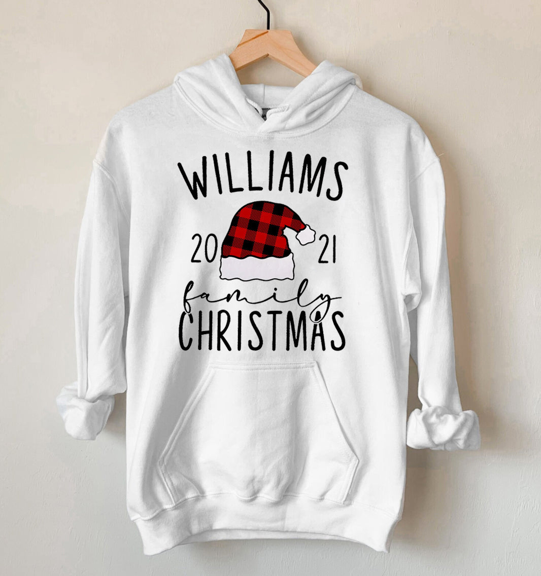 Buffalo Plaid Christmas Hoodie For Kids & Adults, Custom Family Name Hoodie For The Family, Christmas Gift Hoodie