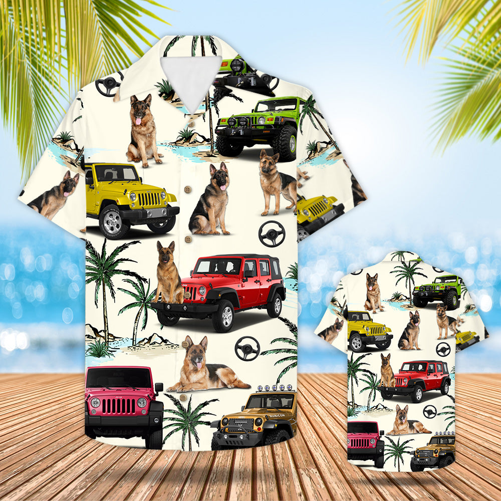 Jeep German Shepherd Hawaiian Shirt – Gift For Jeep Trips – German Shepherd And Jeep Pattern Trna