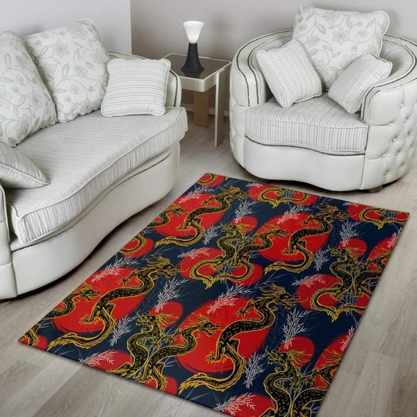 Janpanese Dragon Print Area Rug