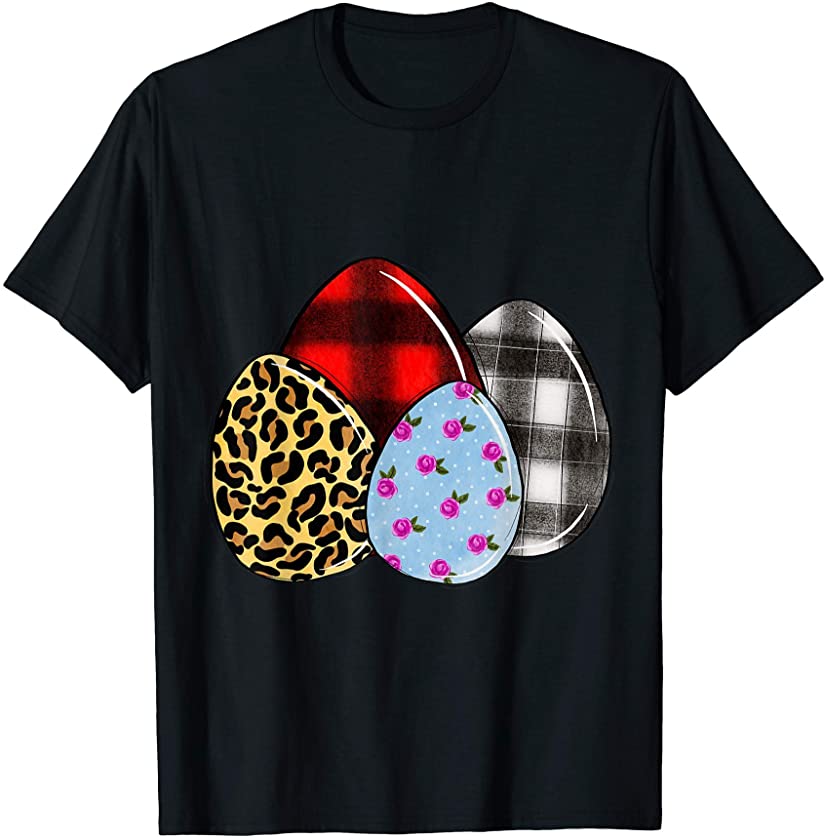 Easter Eggs Plaid And Leopard Happy Easter T-Shirt