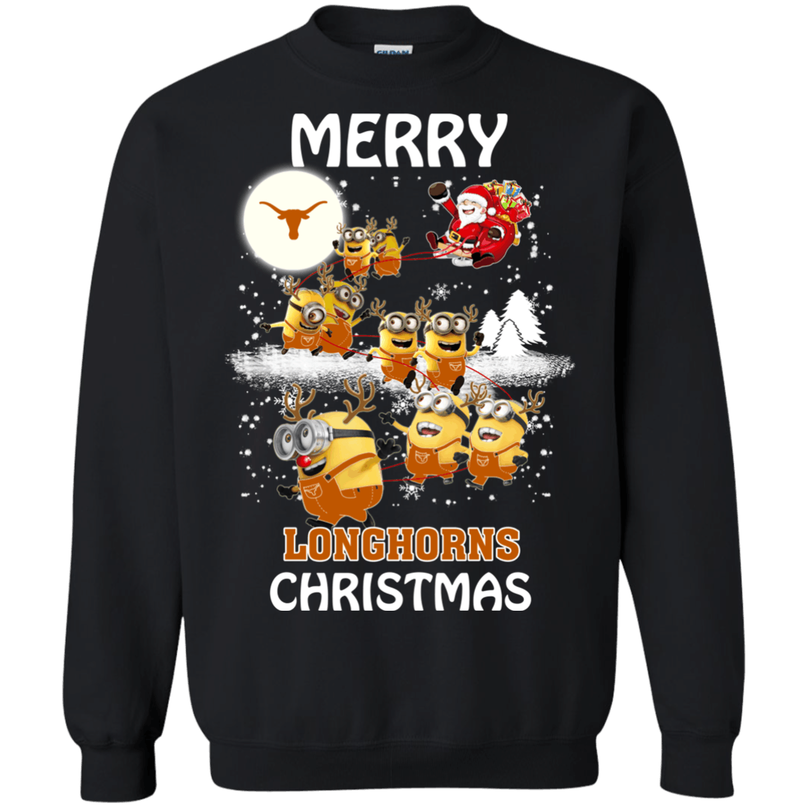 Awesome Texas Longhorns Minion Ugly Christmas Sweater 2023S Santa Claus With Sleigh Hoodies Sweatshirts