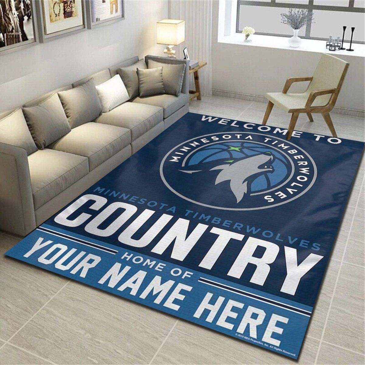 Minnesota Timberwolves Personalized Rug, Team Living Room Bedroom Carpet, Customized Floor Mat