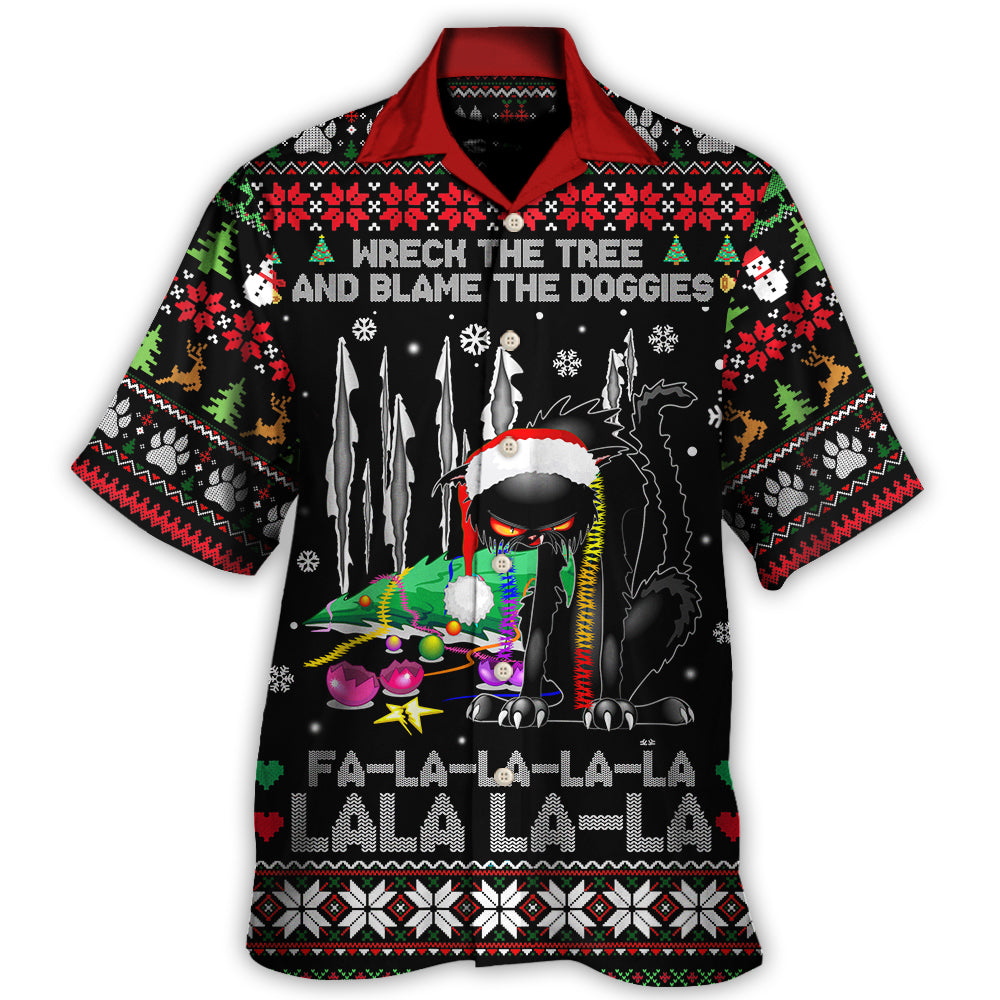 Black Cat Wreck The Tree Light Funny Ugly Style Christmas Hawaii Shirt Ha62594