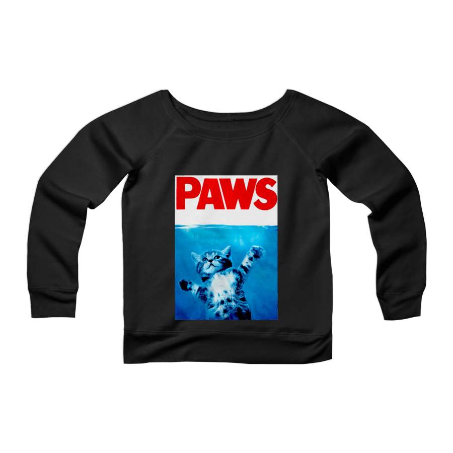 Paws Jaws Movie Kitten Kitty Funny Cute Cat Shark Gift For Him CPY Womans Wide Neck Sweatshirt Sweater