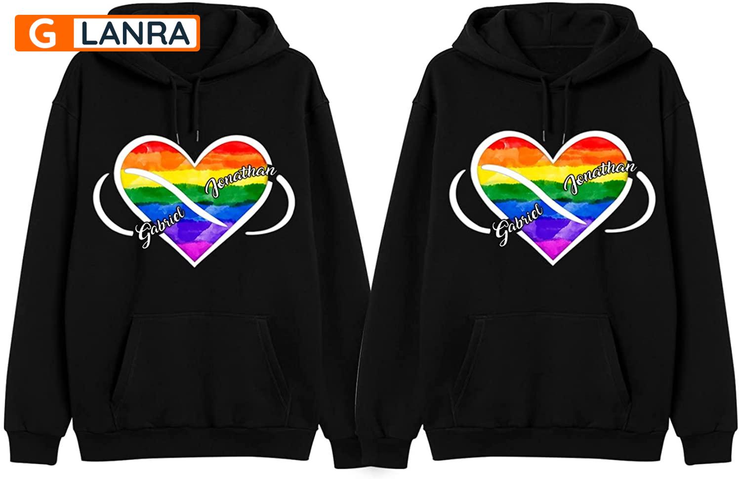 Personalized Rainbow Heart Hoodie, Custom Lgbt Couple Hoodie, Matching Couple Hoodie, Lgbt Hoodie, Unisex Sweater, Sweatshirt