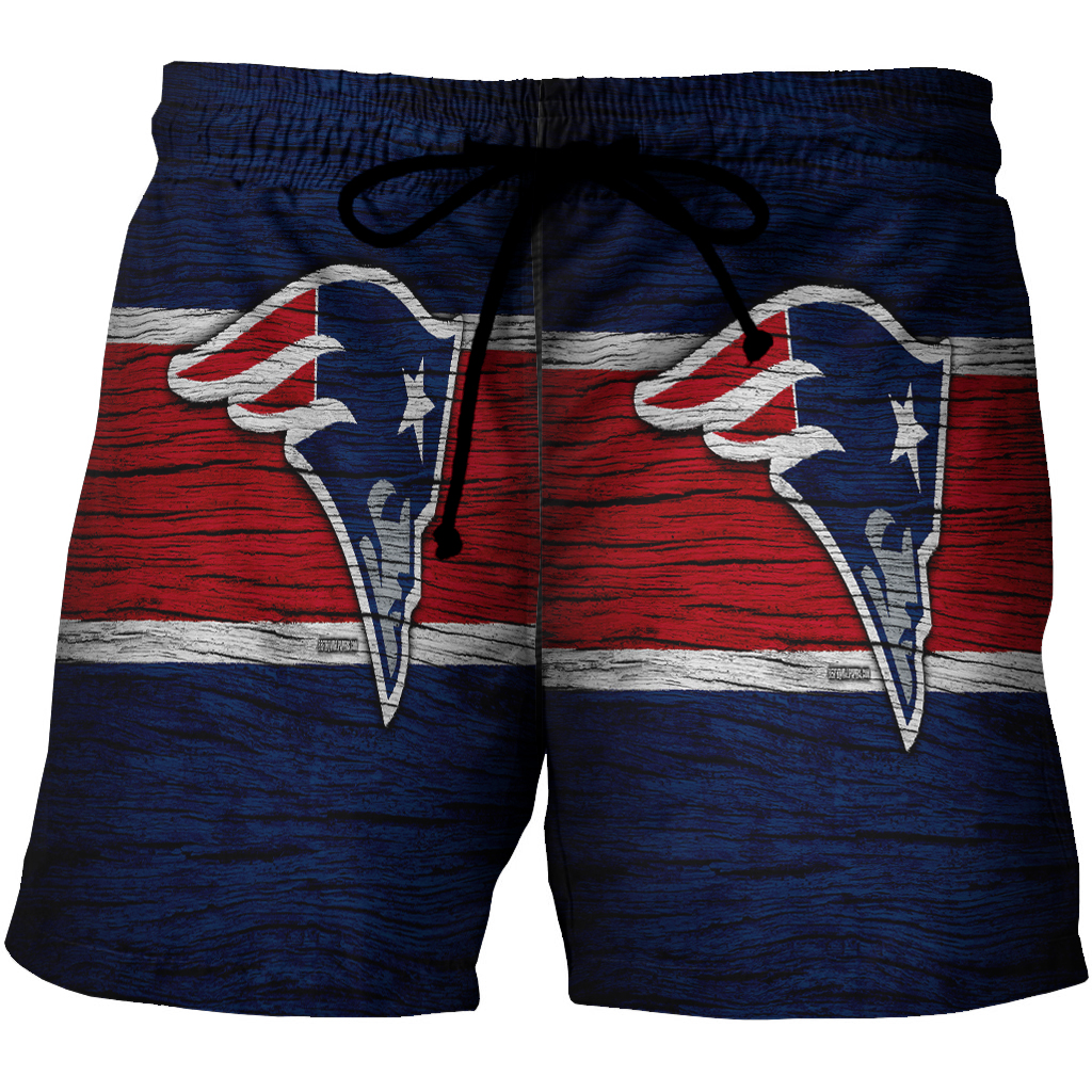 New England Patriots Red Blue Wood 3D All Over Print Summer Beach Hawaiian Short