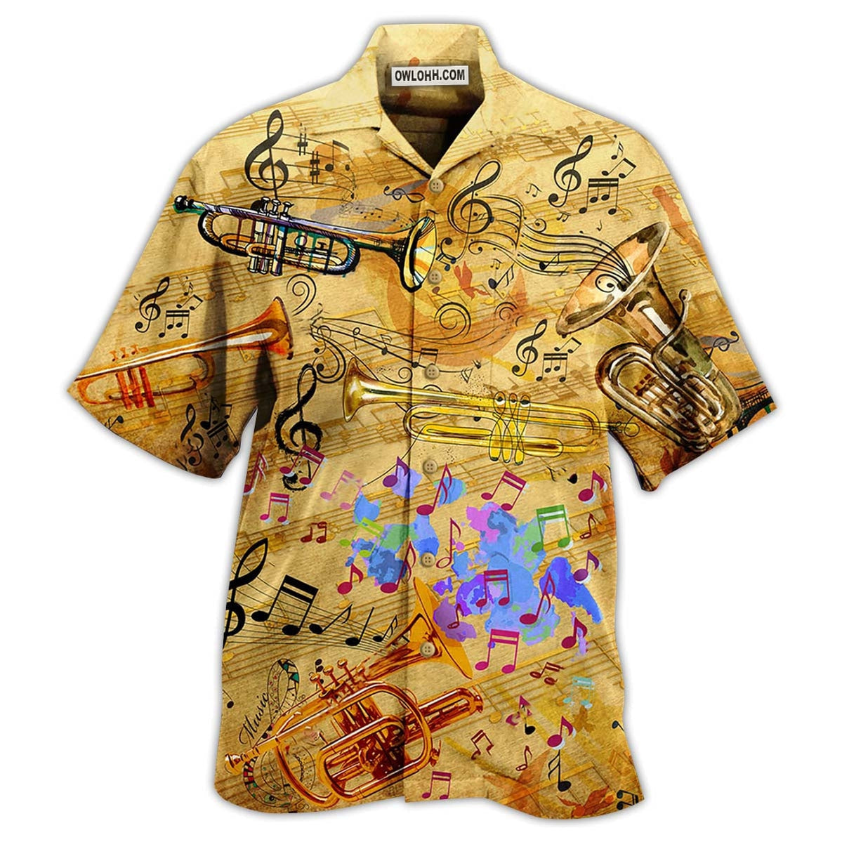 Trumpet Music Vintage Life Peace – Hawaiian Shirt  – Owl Ohh