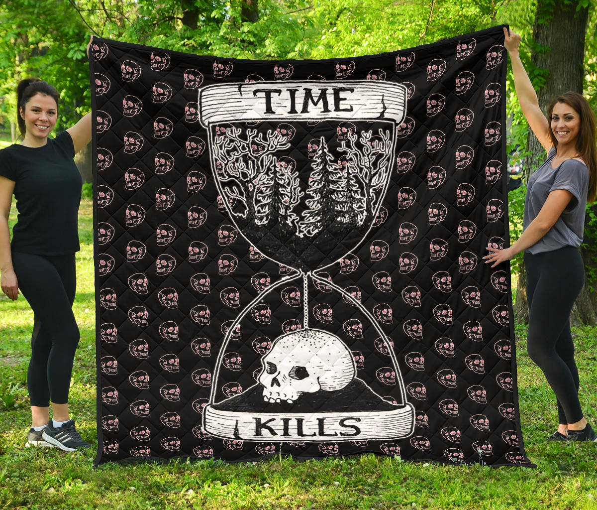 Time Kills Skeleton Head Patterns Sand Timer Premium Quilt Blanket Nt090605